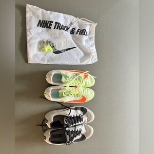 Nike neon spikes sz 11.5, and black and white spikes sz11, everything included